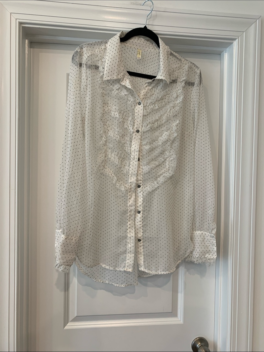 Vintage Free People  Sheer White Polka Dot Blouse LG